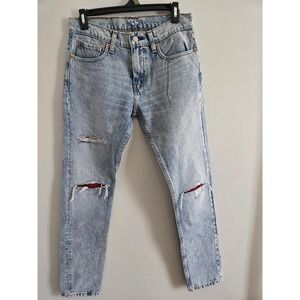 512 Levi's Distressed Jeans w/ Red Plaid Knee Patches | Grunge Punk Denim